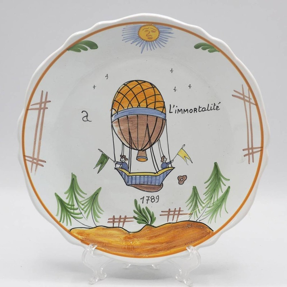 Decor Nevers French‎ Revolution Anniversary Hand Painted Plate Hot Air Balloon